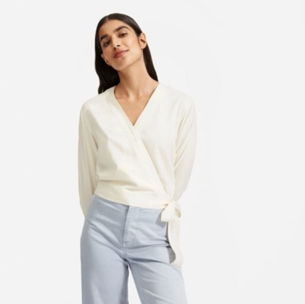 NWT Washable Silk Wrap Top in Bone